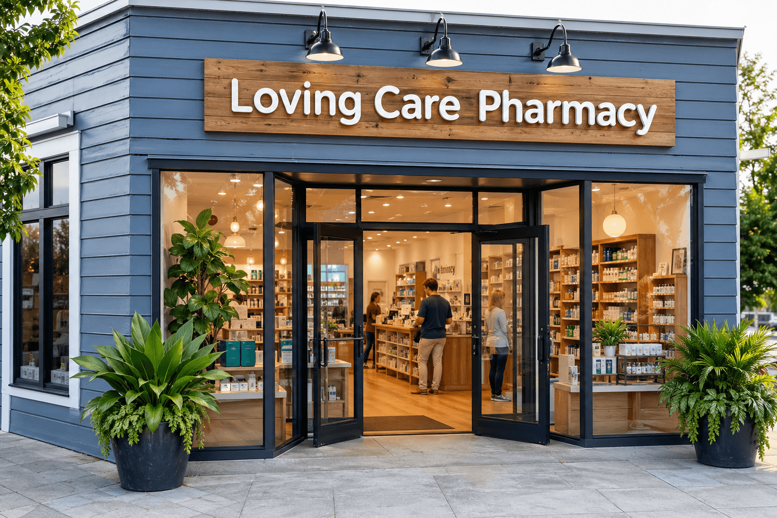 Pharmacy storefront welcoming patients